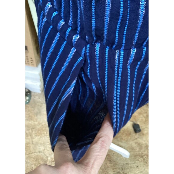 Loft Blue Striped Linen Blend Drawstring Waist Adjustable Strap Romper Size L - Picture 5 of 10